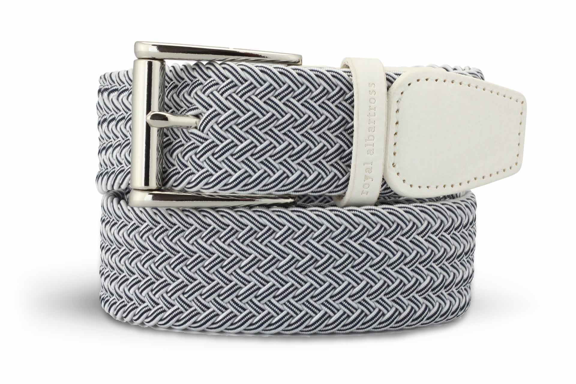 Men's Woven Golf Belt | Easy Fit & Stylish - White | Royal Albartross Balzo White/Navy