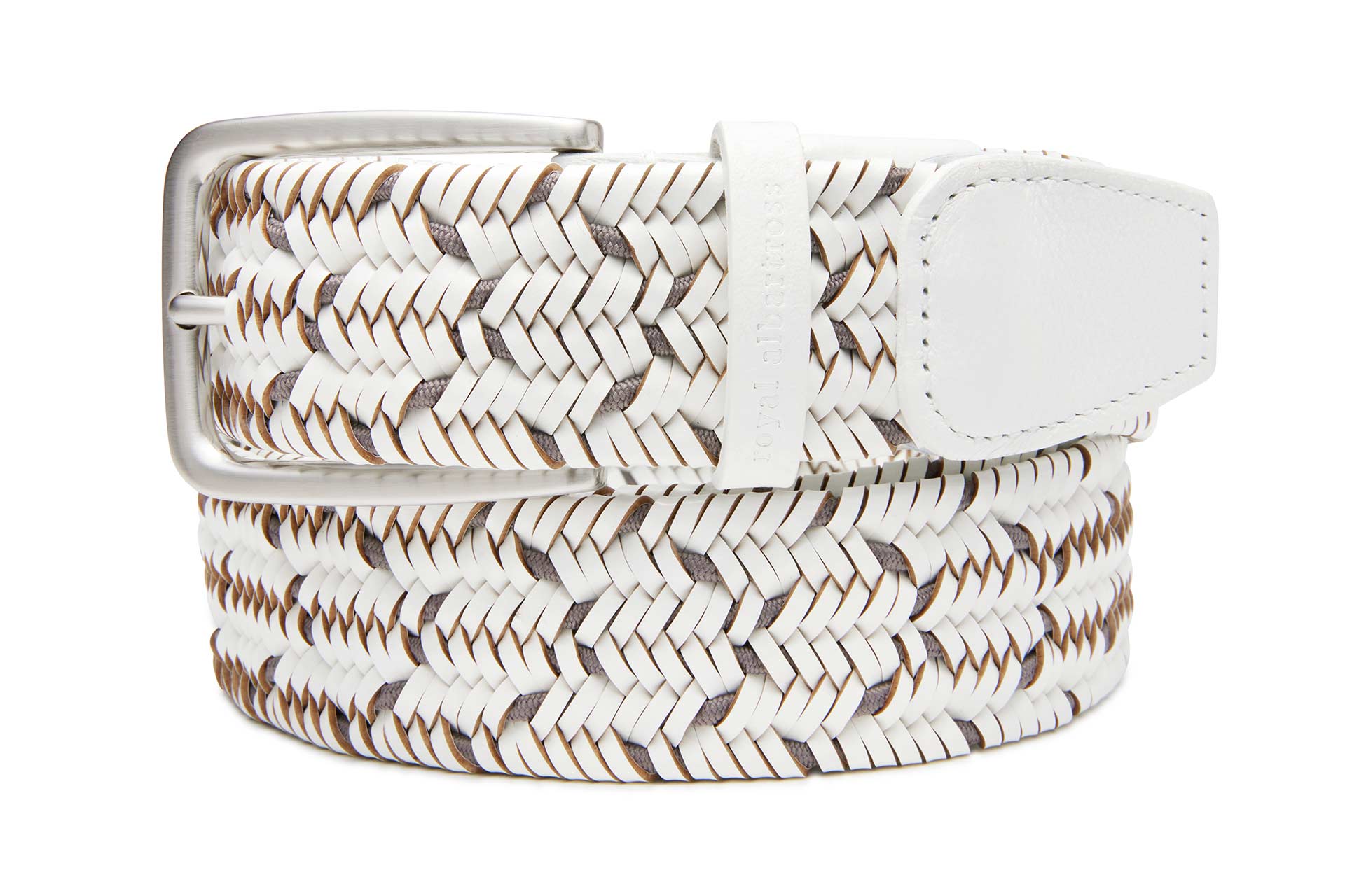 Men's Woven Leather Belt | Camden White/Grey | Royal Albartross Camden White/Grey