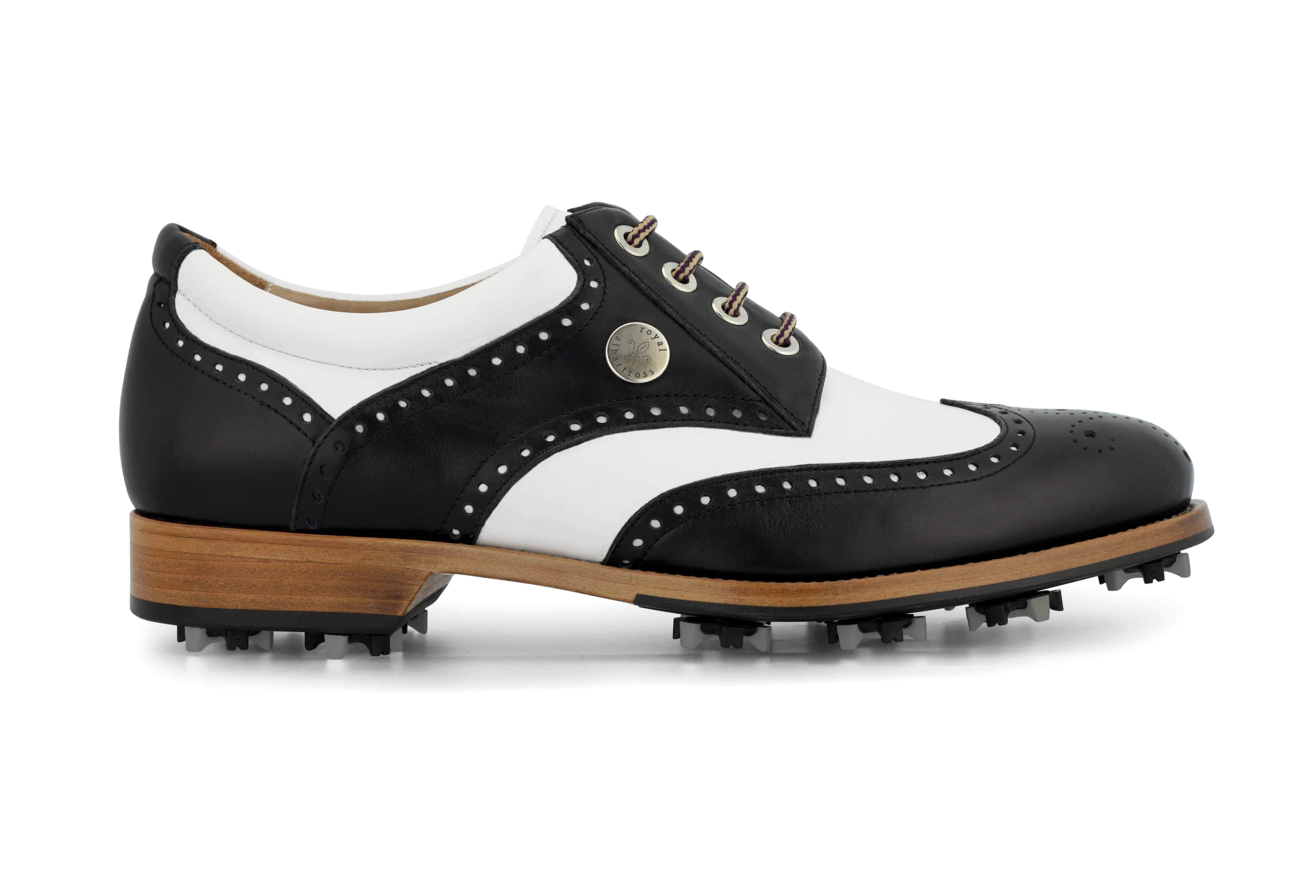 Men's Spiked Golf Shoe | Cleated White & Black | Royal Albartross Squire