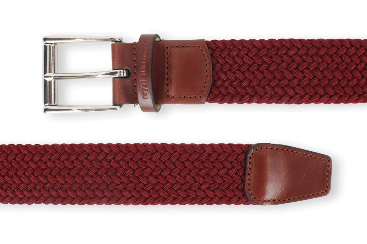 Men's Woven Golf Belt | Easy Fit & Stylish - Red | Royal Albartross Balzo Claret