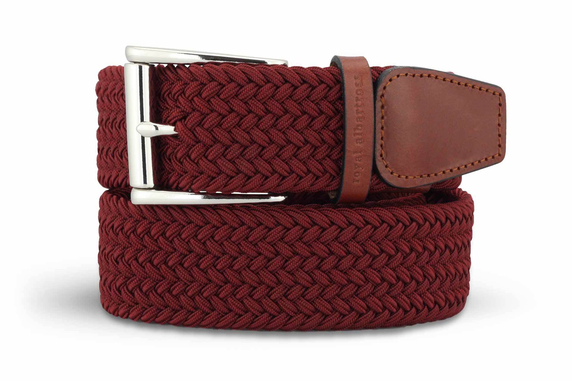 Men's Woven Golf Belt | Easy Fit & Stylish - Red | Royal Albartross Balzo Claret