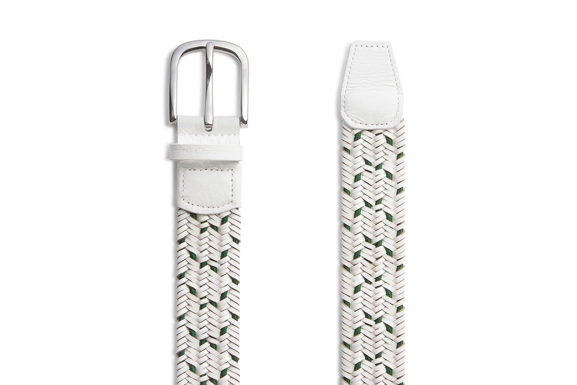 Men's Woven Leather Belt | Camden White/Green | Royal Albartross Camden White/Green