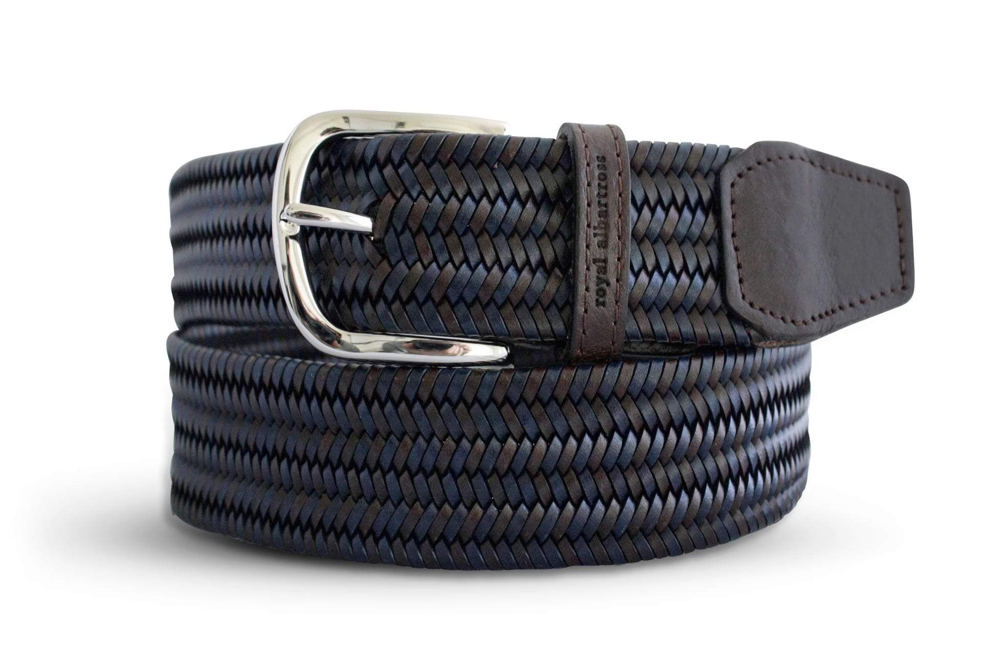 Men's Woven Leather Belt | Brown/Blue Golf Webbing | Royal Albartross Beaumont Midnight Brown