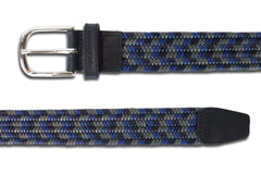 Men's Woven Leather Belt | Gray/Blue Golf Webbing | Royal Albartross Beaumont Grey Sky