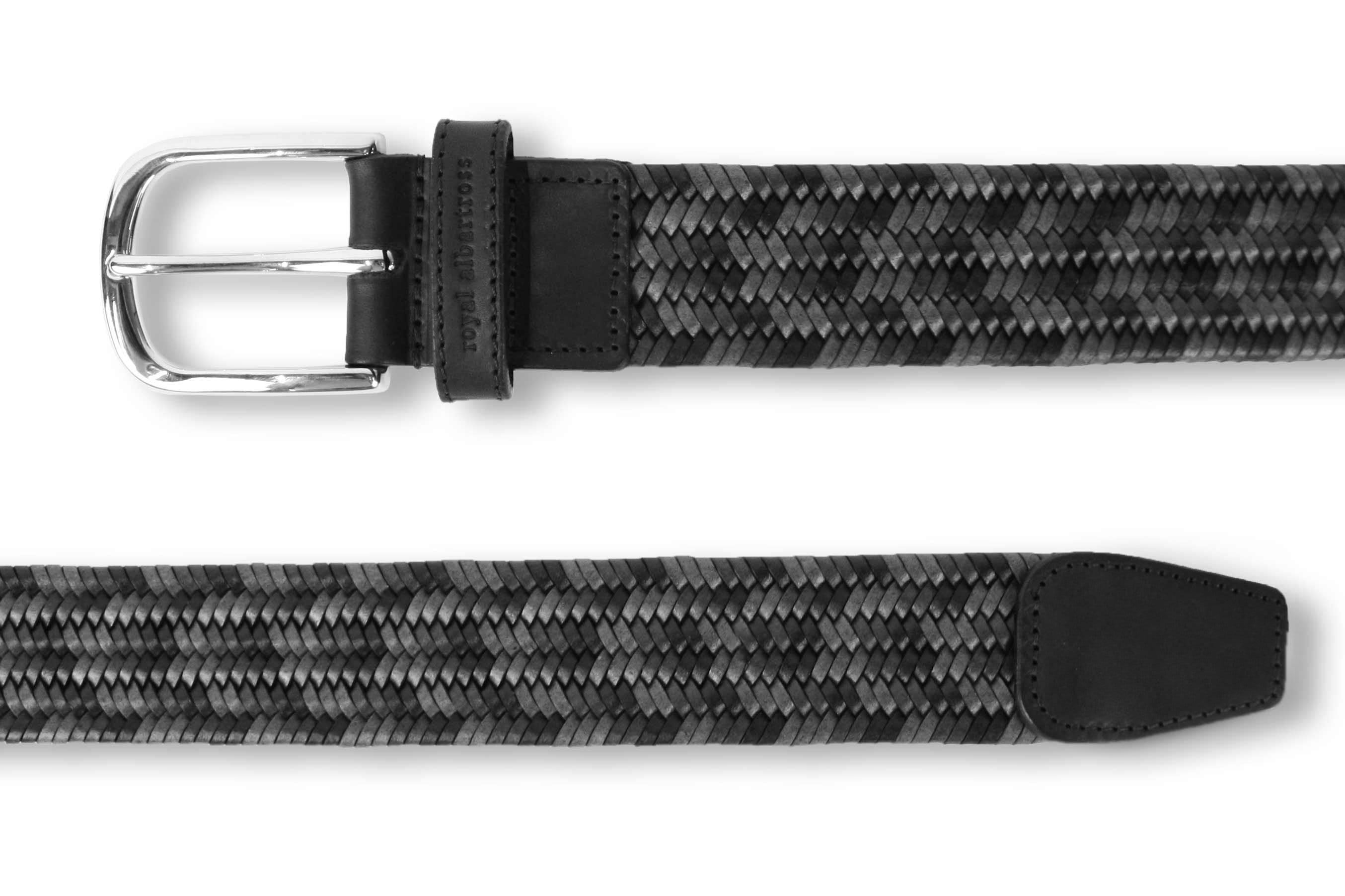 Men's Woven Leather Belt | Gray/Black Golf Webbing | Royal Albartross Beaumont Graphite