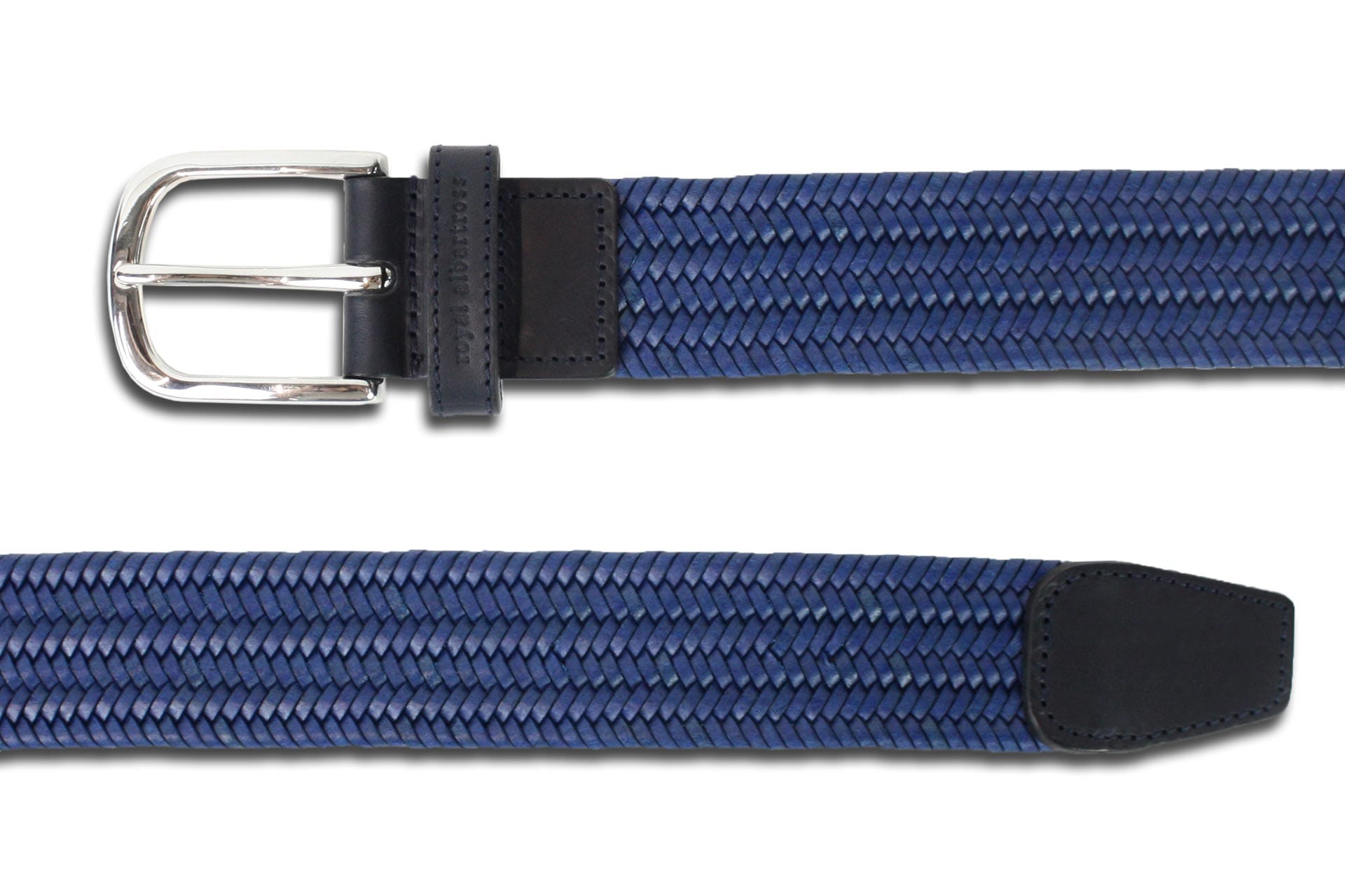 Men's Woven Leather Belt | Easy Fit Blue Webbing | Royal Albartross