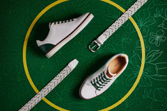 Men's Woven Leather Belt | Camden White/Green | Royal Albartross Camden White/Green