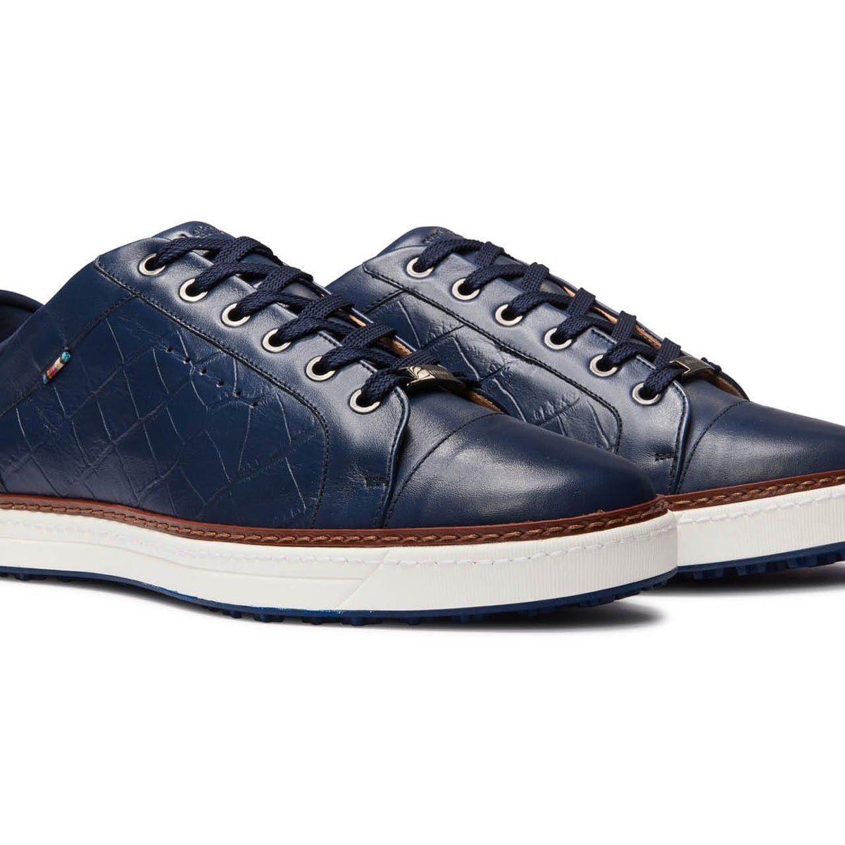 BOND Men\'s Italian Napa Leather Spikeless White Golf Shoe Royal Albartross Sz 13 Northcote White/Navy | Men main image 4