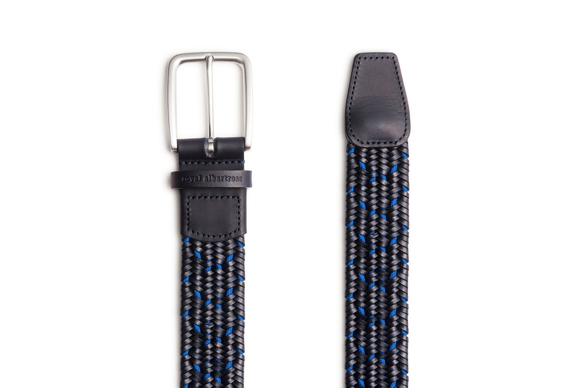Men's Woven Leather Belt | Camden Navy/Blue | Royal Albartross Camden Navy/Blue