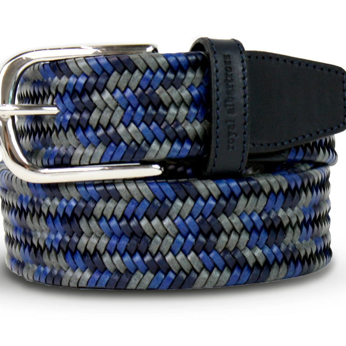 Brooks Brothers Men's Woven Braided Belt Royal Blue Brown Leather
