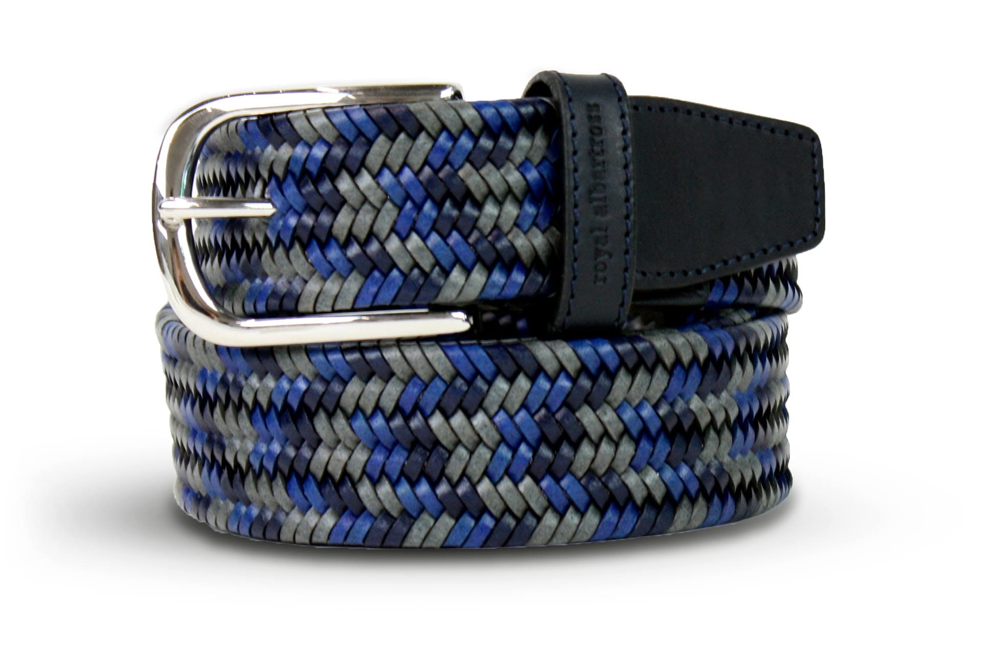 Men's Woven Leather Belt | Gray/Blue Golf Webbing | Royal Albartross