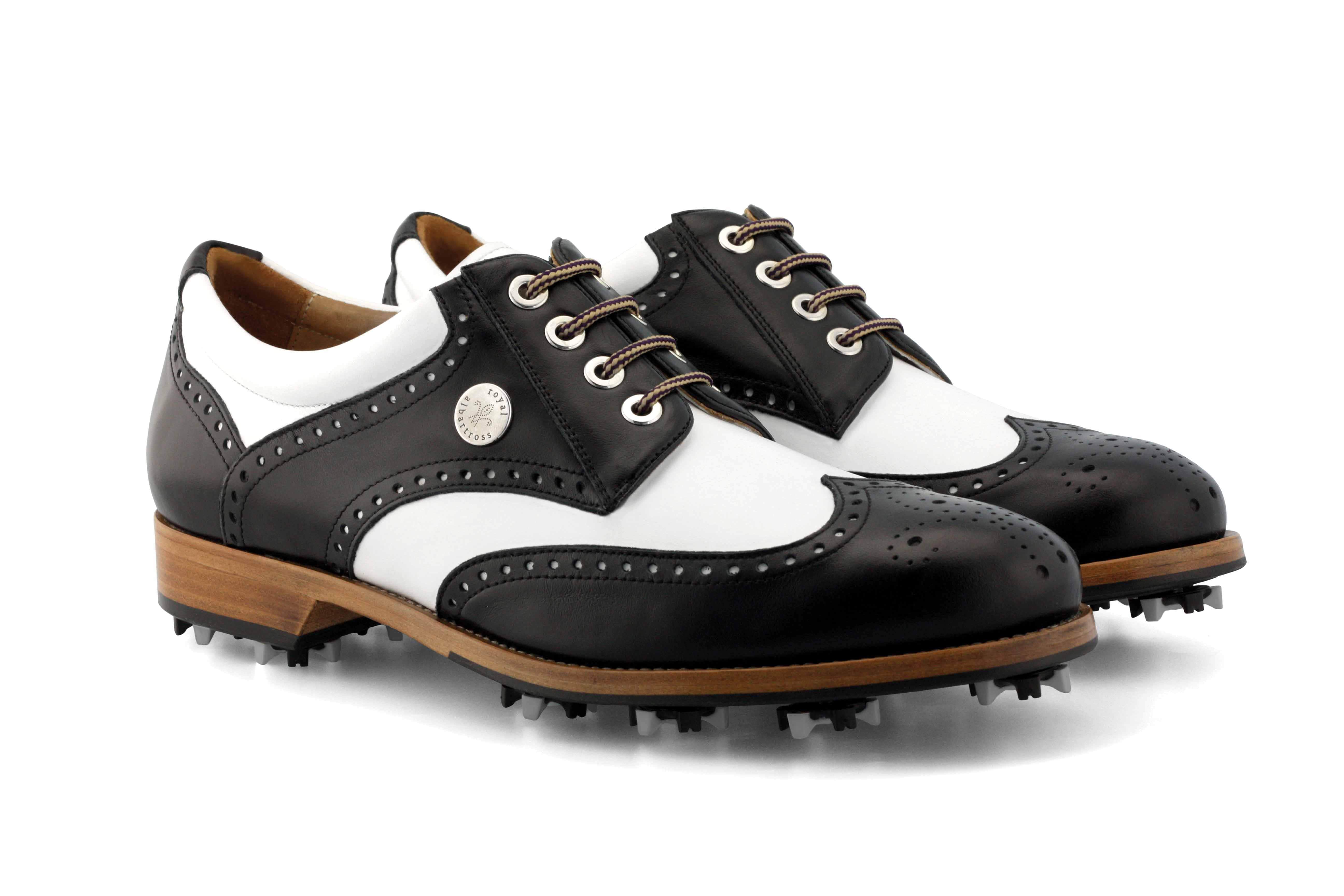 Men's Spiked Golf Shoe | Cleated White & Black | Royal Albartross Squire