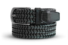 Men's Woven Leather Belt | Gray/Black Golf Webbing | Royal Albartross Beaumont Graphite